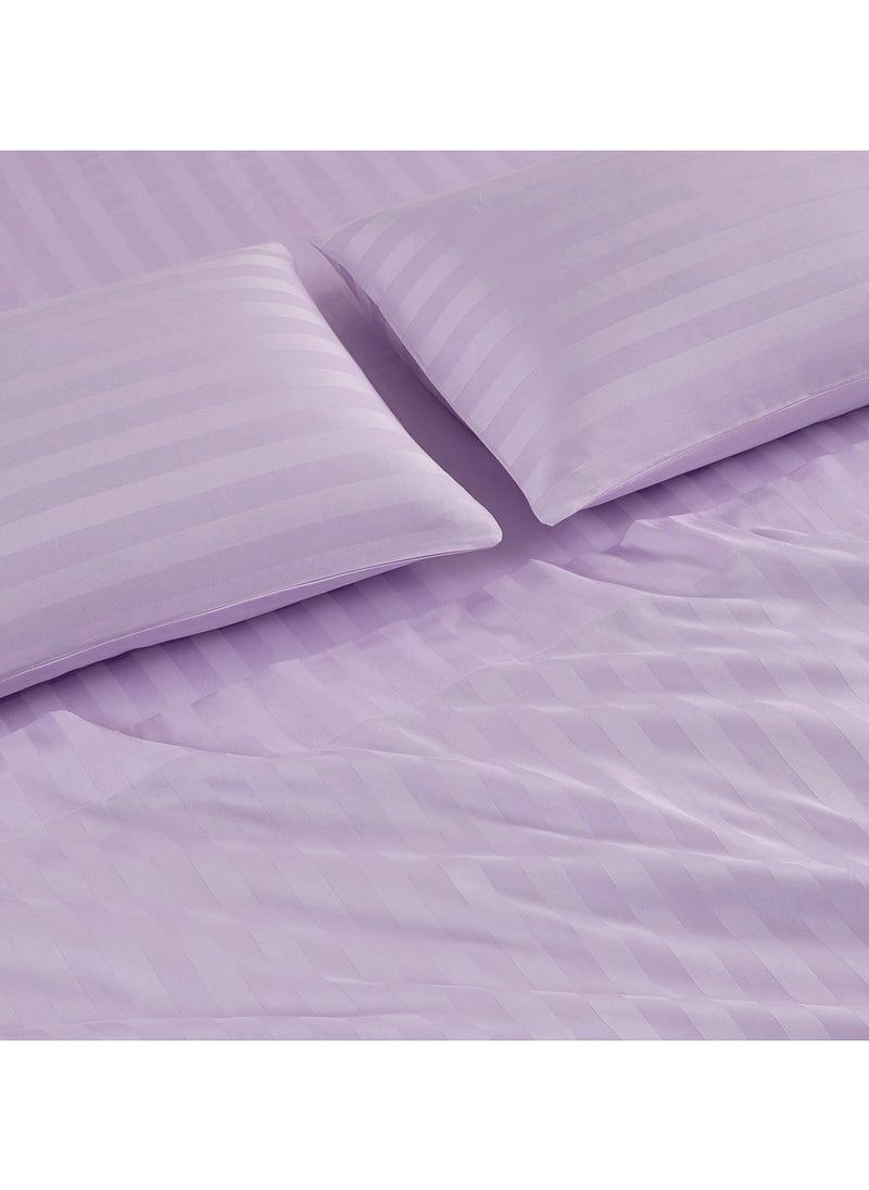 Saudi Deals 3 Piece Luxury Lilac Striped Bed Sheet Set with 1 Flat Sheet and 2 Pillowcases for Hotel and Home Crafted from Ultra Soft and Breathable Cotton for Year-Round Comfort, (Single/Double)  - Image 4
