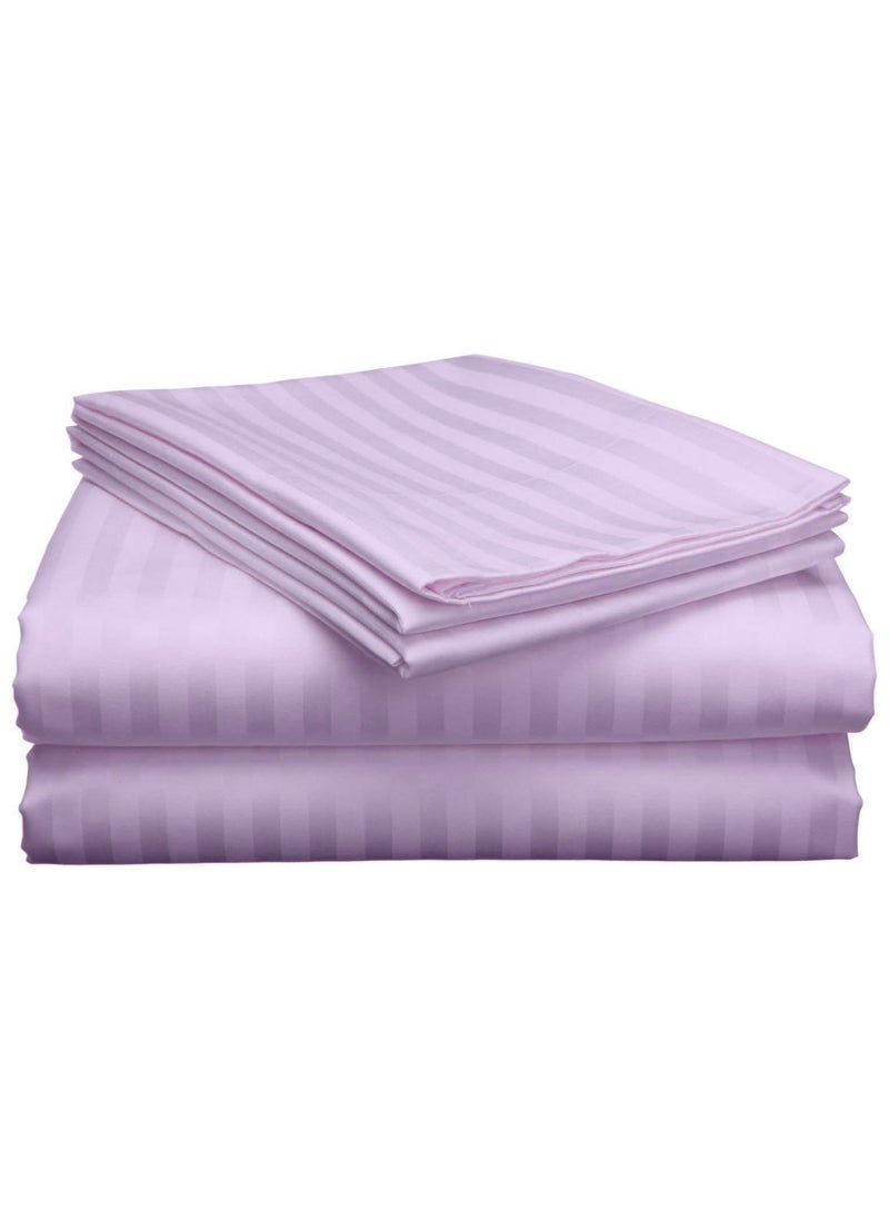Saudi Deals 3 Piece Luxury Lilac Striped Bed Sheet Set with 1 Flat Sheet and 2 Pillowcases for Hotel and Home Crafted from Ultra Soft and Breathable Cotton for Year-Round Comfort, (Single/Double)  - Image 1