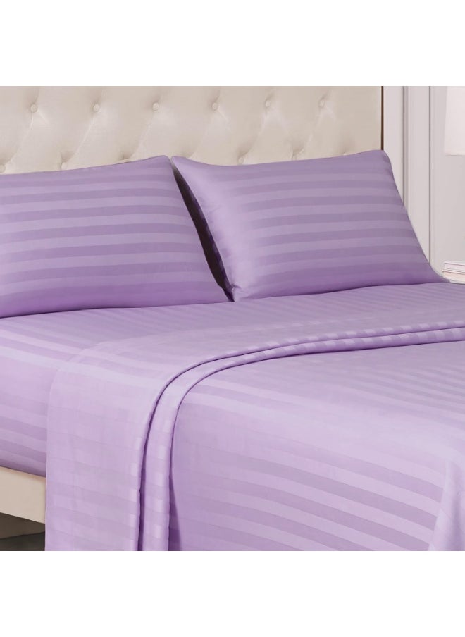 Saudi Deals 3 Piece Luxury Lilac Striped Bed Sheet Set with 1 Flat Sheet and 2 Pillowcases for Hotel and Home Crafted from Ultra Soft and Breathable Cotton for Year-Round Comfort, (Single/Double)  - Image 3