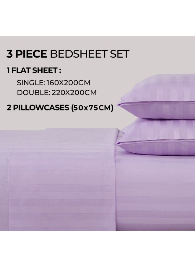 Saudi Deals 3 Piece Luxury Lilac Striped Bed Sheet Set with 1 Flat Sheet and 2 Pillowcases for Hotel and Home Crafted from Ultra Soft and Breathable Cotton for Year-Round Comfort, (Single/Double)  - Image 2