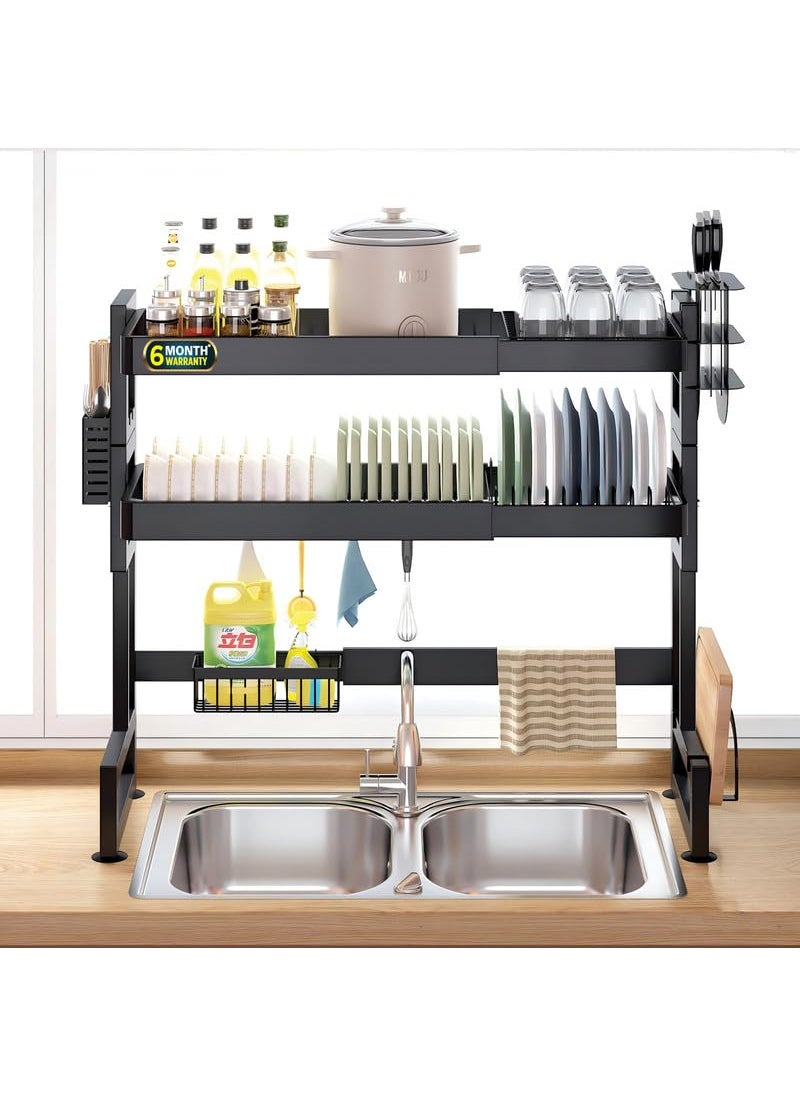 iBELL IBELL DR293SM Length Adjustable Dish Drying Rack for Kitchen, 2 Layer, Over The Sink Bartan Stand, Carbon Steel (Black)  - Image 1