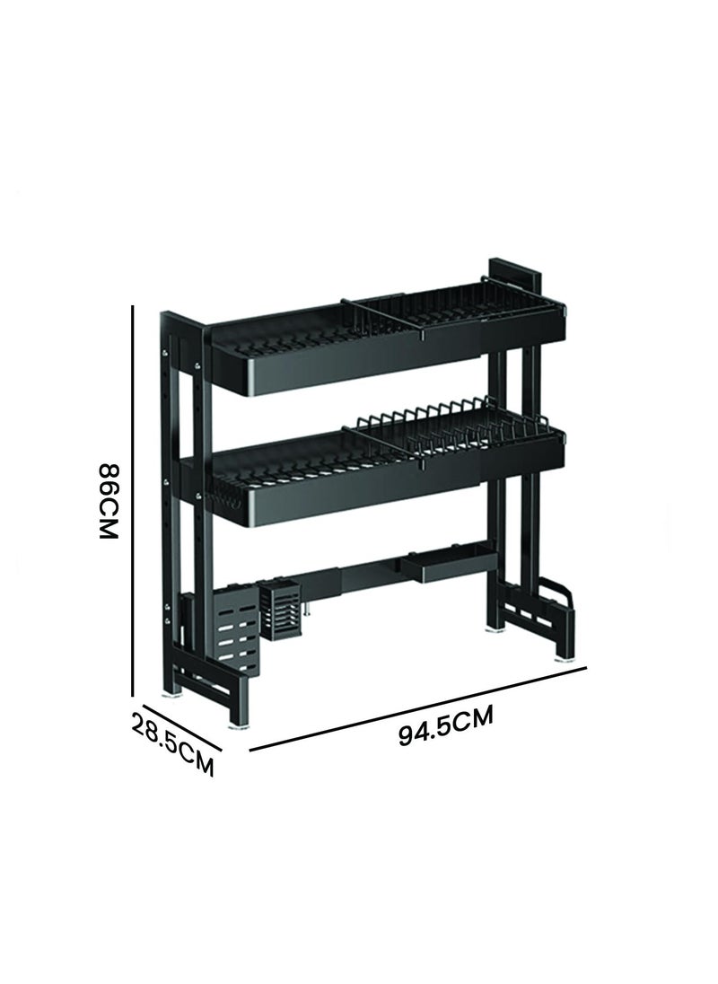 iBELL IBELL DR293SM Length Adjustable Dish Drying Rack for Kitchen, 2 Layer, Over The Sink Bartan Stand, Carbon Steel (Black)  - Image 5
