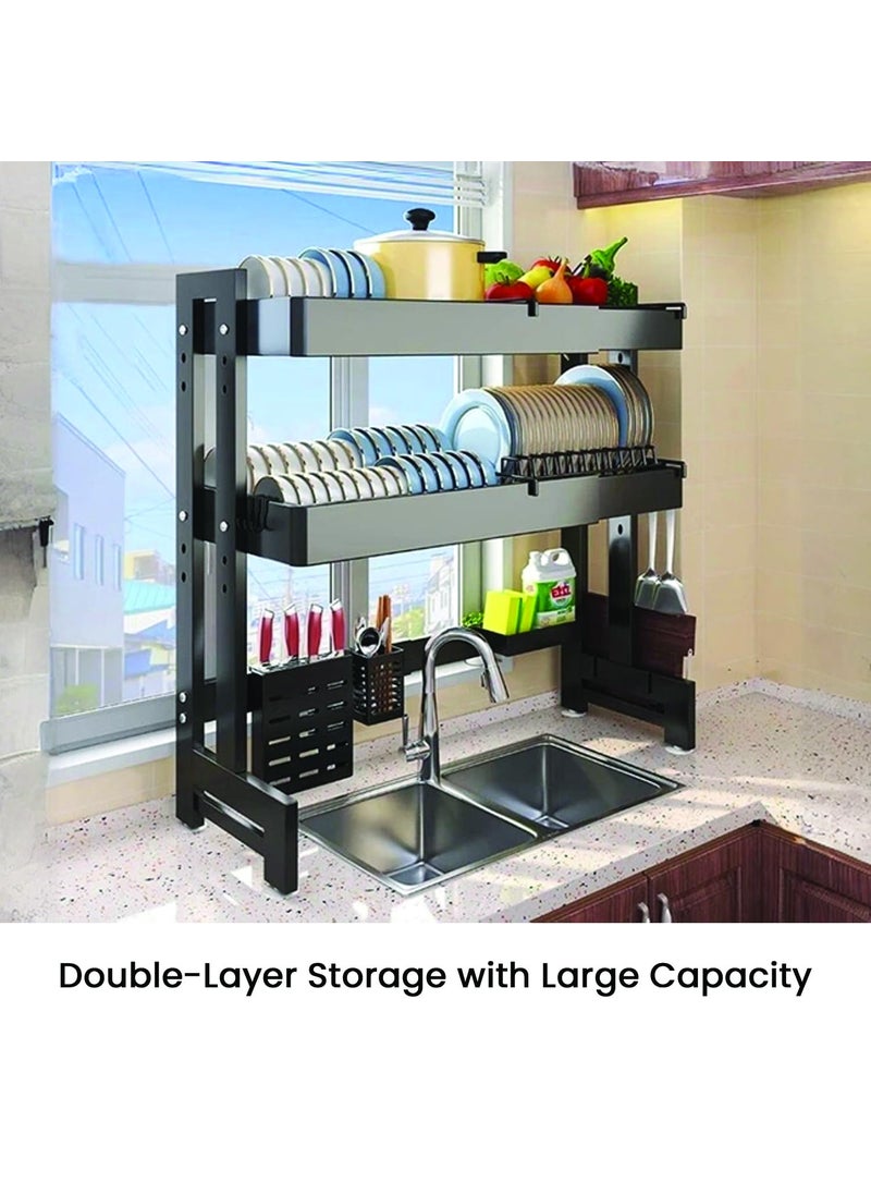 iBELL IBELL DR293SM Length Adjustable Dish Drying Rack for Kitchen, 2 Layer, Over The Sink Bartan Stand, Carbon Steel (Black)  - Image 4