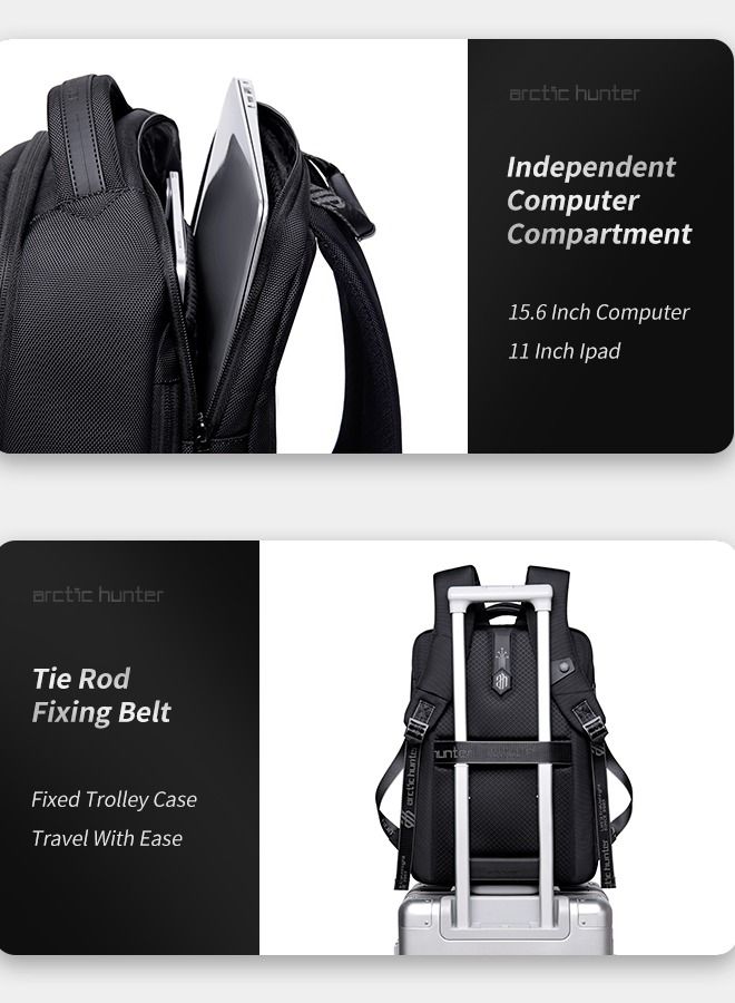 أركتيك هانتر B00490  شنطة لاب توب 15.6-انش متعددة الجيوب والطبقات بتوسعة بمخرج يو اس بى من اركتك هنتر, اسود - Image 5