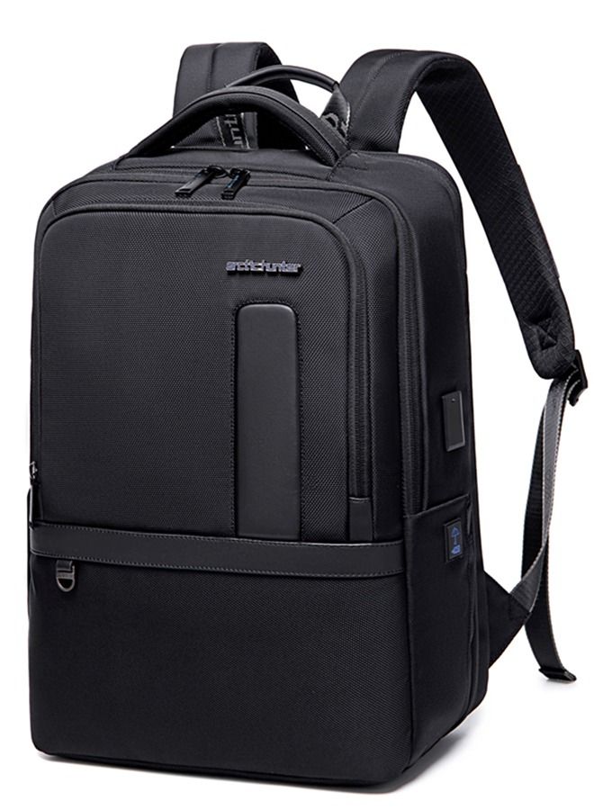 أركتيك هانتر B00490  شنطة لاب توب 15.6-انش متعددة الجيوب والطبقات بتوسعة بمخرج يو اس بى من اركتك هنتر, اسود - Image 1