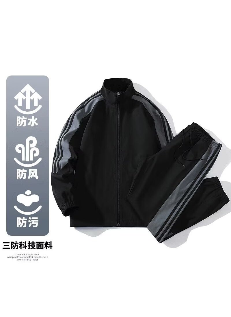 Generic New Mens Casual Tracksuit Spring Autumn Loose Black set 