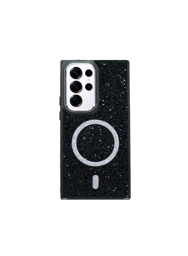 Compatible with Luxury Magnetic Glitter Shockproof Case for Samsung S25 Ultra | Elegant Crystal Design | Slim Fit | Scratch-Resistant Cover - Black