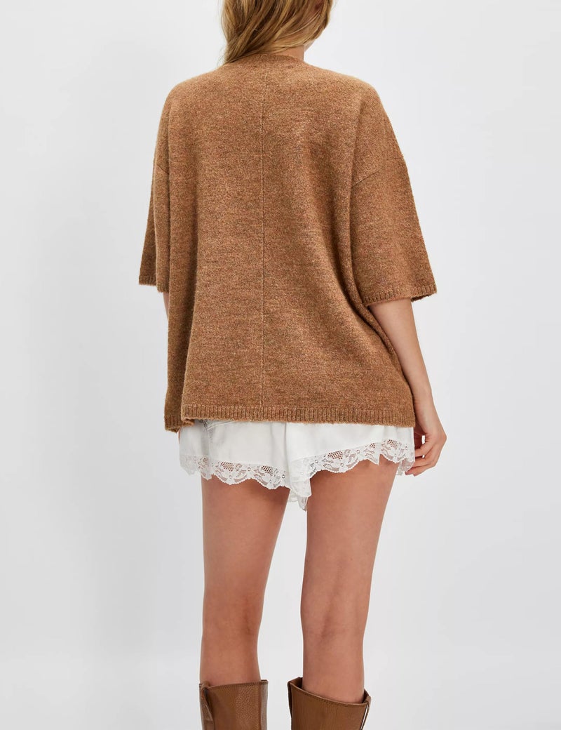 Yeokou Women Short Sleeve Sweaters Casual Oversized Crewneck Soft Knit Pullover Spring Summer Lightweight Sweater Top(Coffee-L) - Image 3