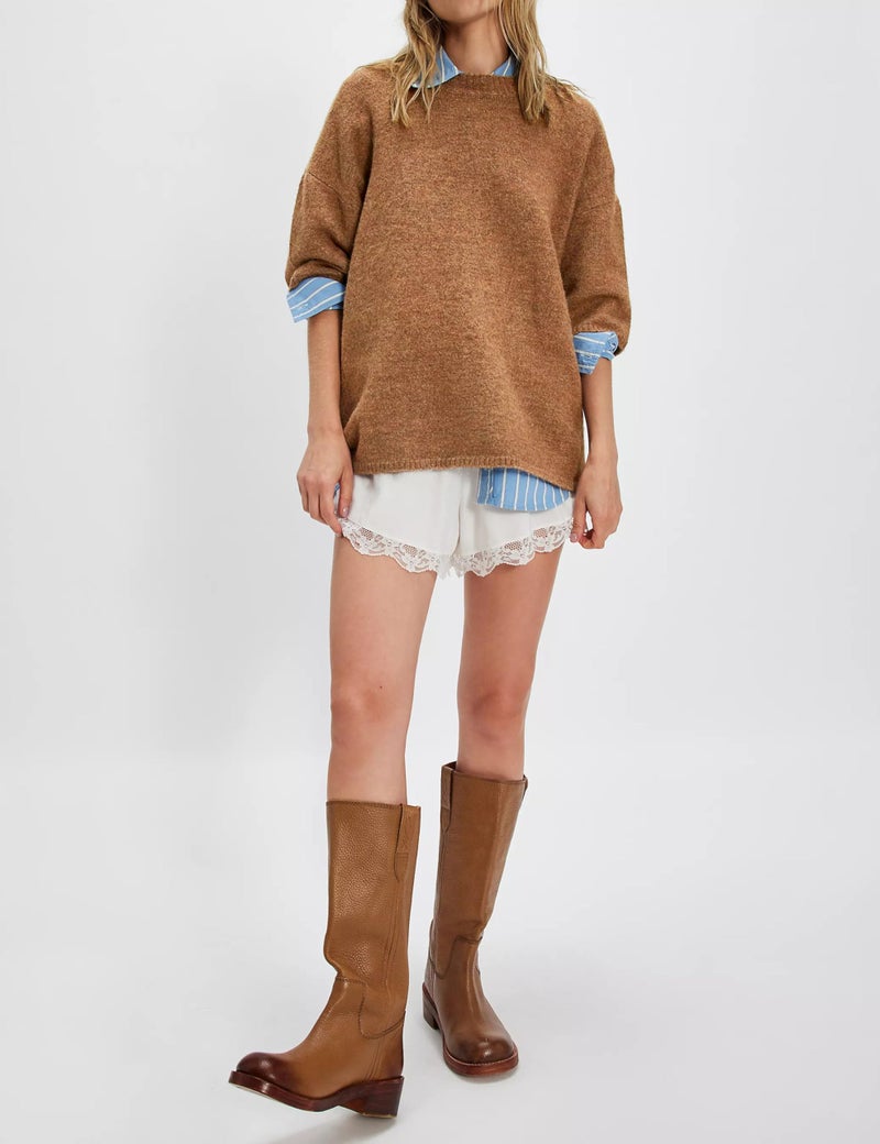 Yeokou Women Short Sleeve Sweaters Casual Oversized Crewneck Soft Knit Pullover Spring Summer Lightweight Sweater Top(Coffee-L) - Image 4