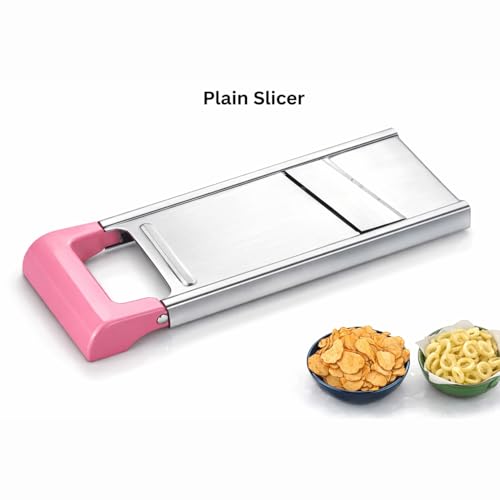 Simplyhut Stainless Steel Potato Chips Cutter- Vegetable Slicer Kitchen Premium Adjustable Slicer &Grater with Safety Holder for Potato Chips Veg Salad Maker, Machine with Holder Used (Plain Slicer) - Image 5
