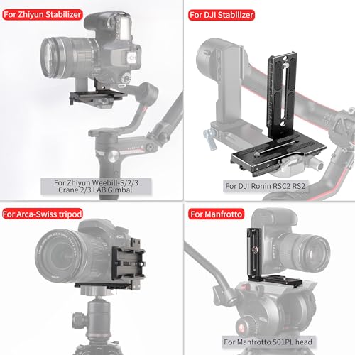 FocusFoto L Bracket Vertical Horizontal Switching Camera Quick Release Plate for ZHIYUN Crane 2/3 LAB, Weebill-S/3/2 and for DJI Ronin RSC2 RS2 Gimbal Stabilizer, for Manfrotto 501PL Arca-Swiss Tripod - Image 5