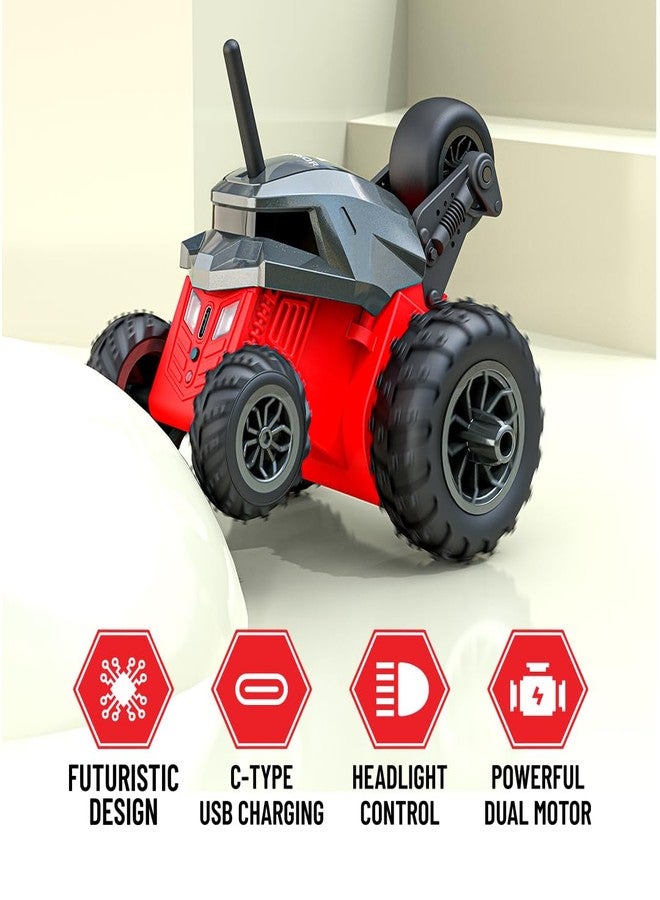 Mirana Warrior 360 Rotating Stunt RC Car | High Speed Remote Control Vehicle | USB Type-C Rechargeable Toy for Kids for Boys and Girls | Made in India (Grey Red) - Image 3