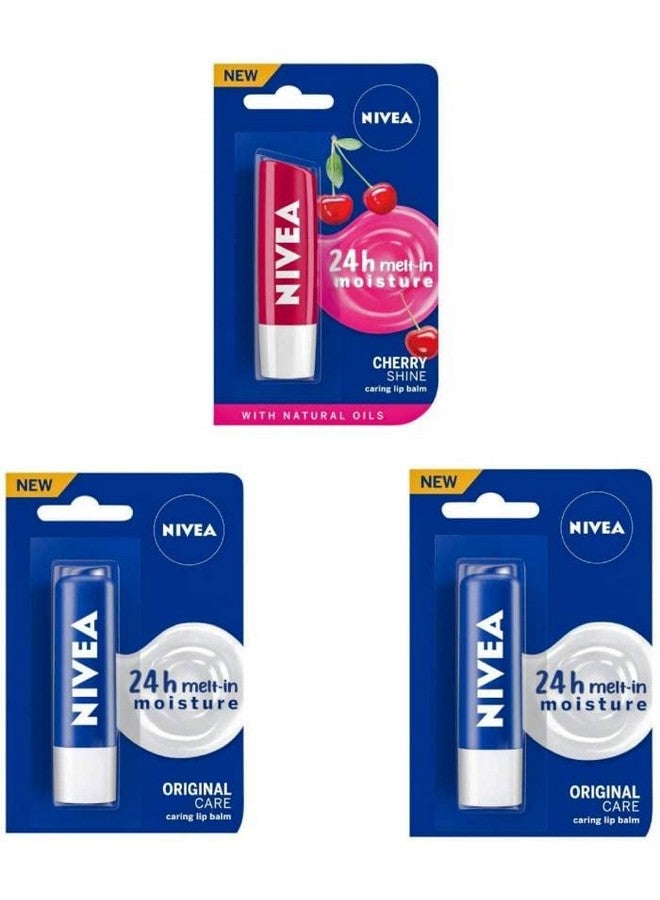 NIVEA Shine Caring Lip Balm #17 Cherry Shine, Original Care, Original Care (Pack of: 3, 14.4 g)