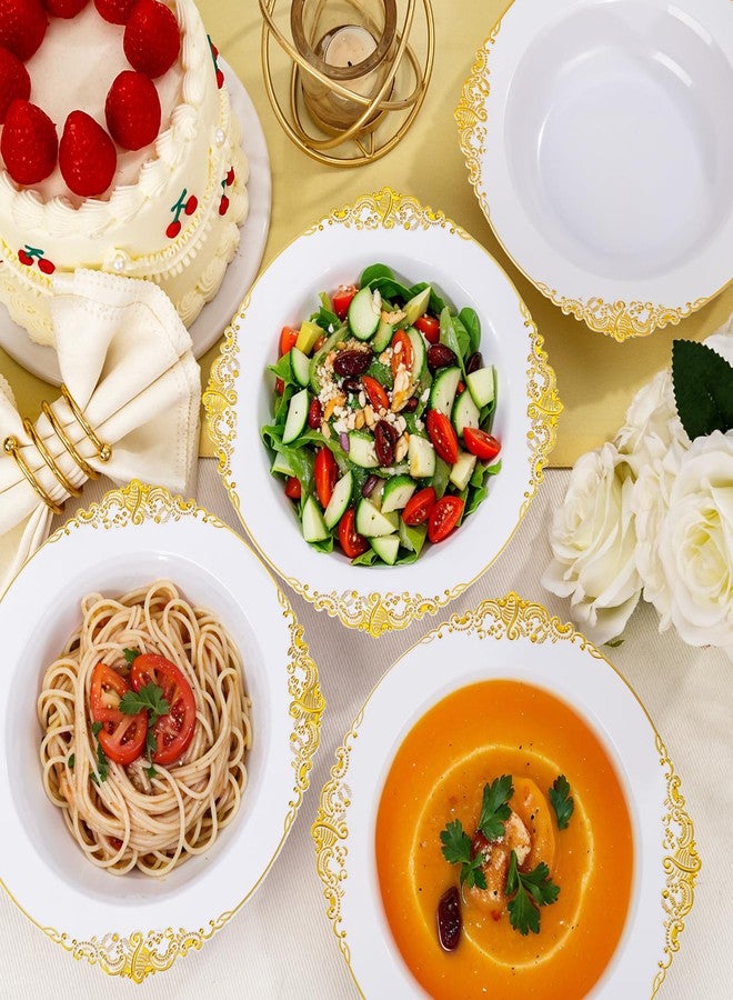 Joyido 100PCS Gold Plastic Bowls - 12 oz White Disposable Salad Bowls - Heavy Duty Soup Serving Bowl - Fancy Plastic Ice Cream Bowl for Weddings, Parties, Dinners, Catering, Picnics - Image 4