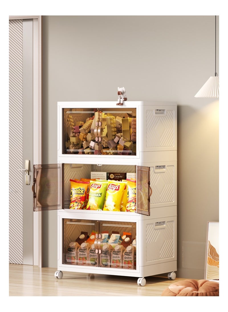 Old_Feller Multilayer Folding Storage Cabinet, Transparent Plastic With Pulley, Clothing， Shoes, Hats and Bags Storage Cabinet, Cosmetic Storage Box，Coffee, Milk, Drinks, Snacks Storage box,45x70x30cm, 3 layers - Image 4