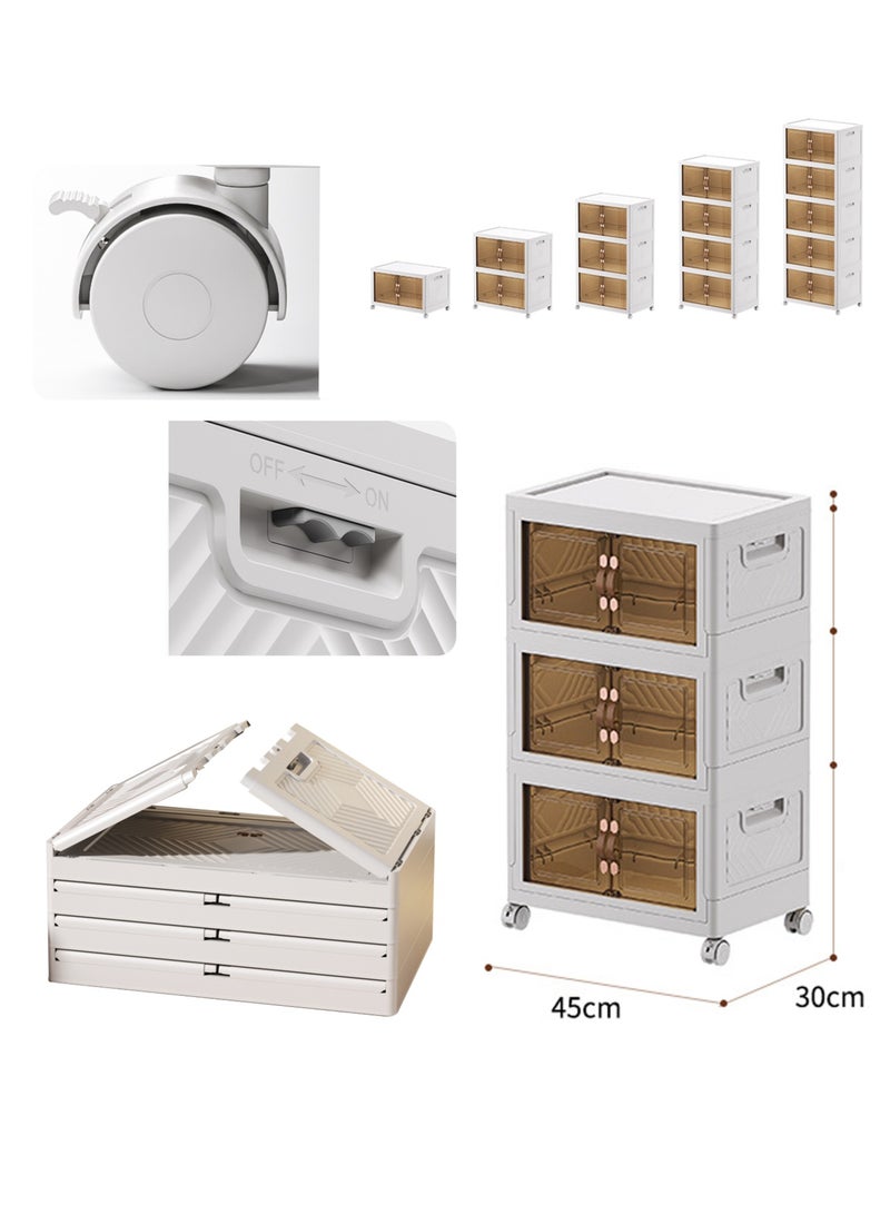 Old_Feller Multilayer Folding Storage Cabinet, Transparent Plastic With Pulley, Clothing， Shoes, Hats and Bags Storage Cabinet, Cosmetic Storage Box，Coffee, Milk, Drinks, Snacks Storage box,45x70x30cm, 3 layers - Image 2