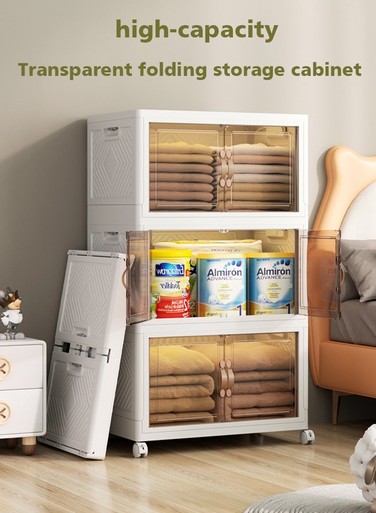 Old_Feller Multilayer Folding Storage Cabinet, Transparent Plastic With Pulley, Clothing， Shoes, Hats and Bags Storage Cabinet, Cosmetic Storage Box，Coffee, Milk, Drinks, Snacks Storage box,45x70x30cm, 3 layers - Image 5