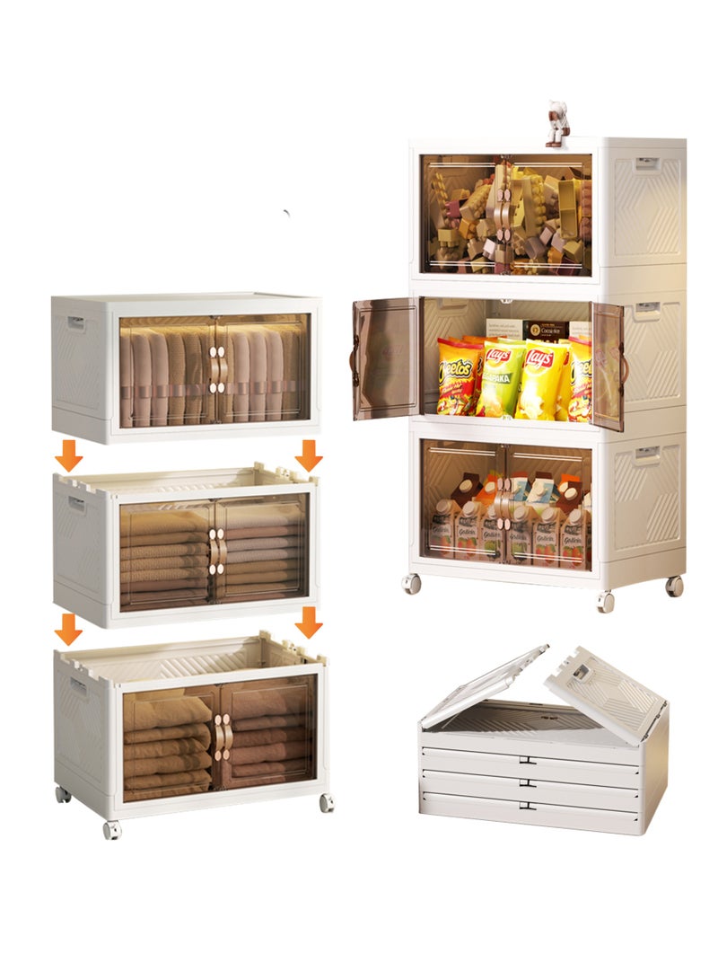 Old_Feller Multilayer Folding Storage Cabinet, Transparent Plastic With Pulley, Clothing， Shoes, Hats and Bags Storage Cabinet, Cosmetic Storage Box，Coffee, Milk, Drinks, Snacks Storage box,45x70x30cm, 3 layers - Image 1