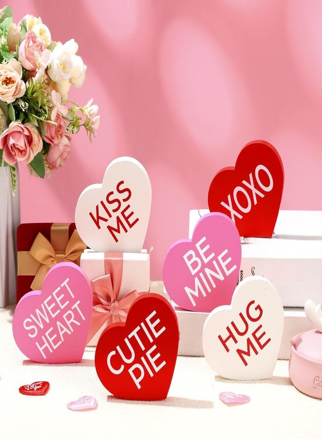 Qunclay 6 Pcs Valentine's Wooden Decor Red White Pink Heart Shaped Table Decorations Sign Tiered Tray Decor Centerpiece Farmhouse Table Blocks for Home Party Mantle Shelf - Image 4