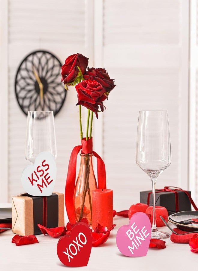 Qunclay 6 Pcs Valentine's Wooden Decor Red White Pink Heart Shaped Table Decorations Sign Tiered Tray Decor Centerpiece Farmhouse Table Blocks for Home Party Mantle Shelf - Image 5