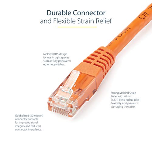 StarTech.com 20ft CAT6 Ethernet Cable - Orange CAT 6 Gigabit Ethernet Wire -650MHz 100W PoE++ RJ45 UTP Molded Category 6 Network/Patch Cord w/Strain Relief/Fluke Tested UL/TIA Certified (C6PATCH20OR) - Image 4