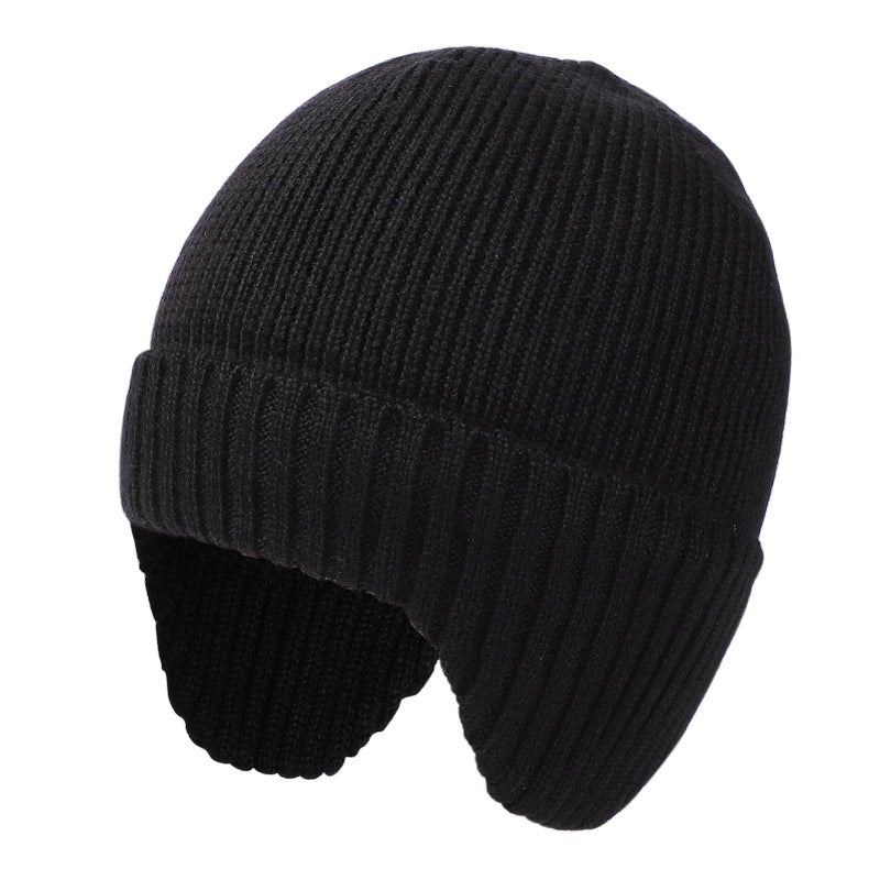 ZTL Unisex Merino Wool Beanie Hat with Ear Flaps Waterproof Windproof Warm Fleece Lined Winter Hat, Thermal Knitted Ski Cap for Women Men Black - Image 1