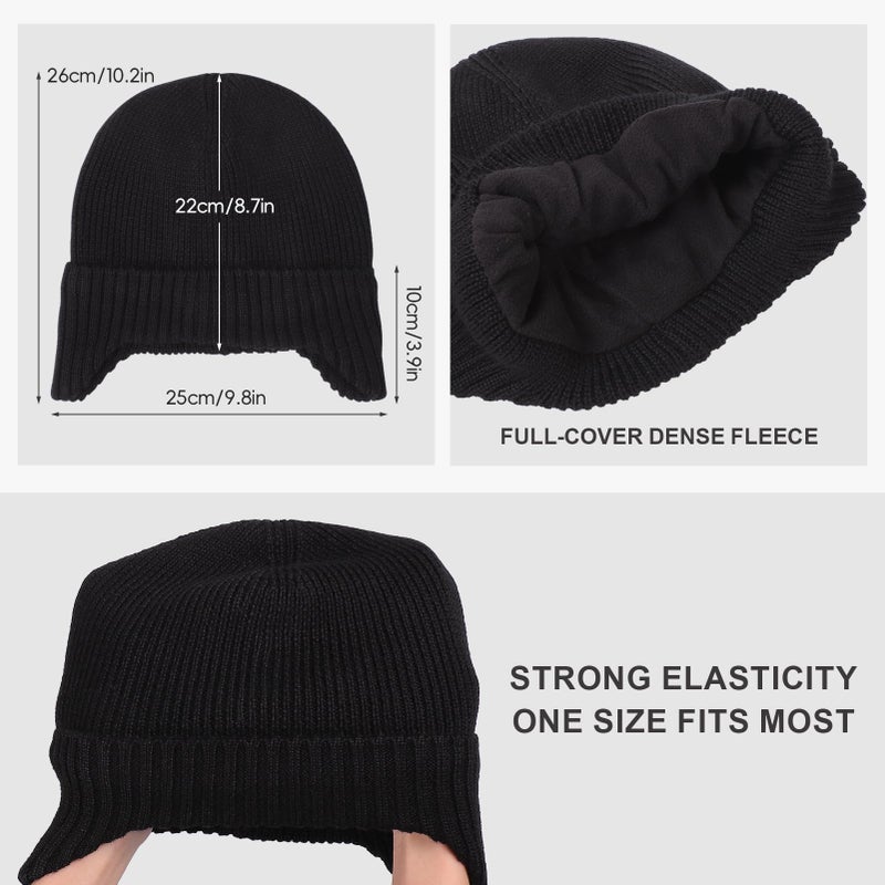 ZTL Unisex Merino Wool Beanie Hat with Ear Flaps Waterproof Windproof Warm Fleece Lined Winter Hat, Thermal Knitted Ski Cap for Women Men Black - Image 5