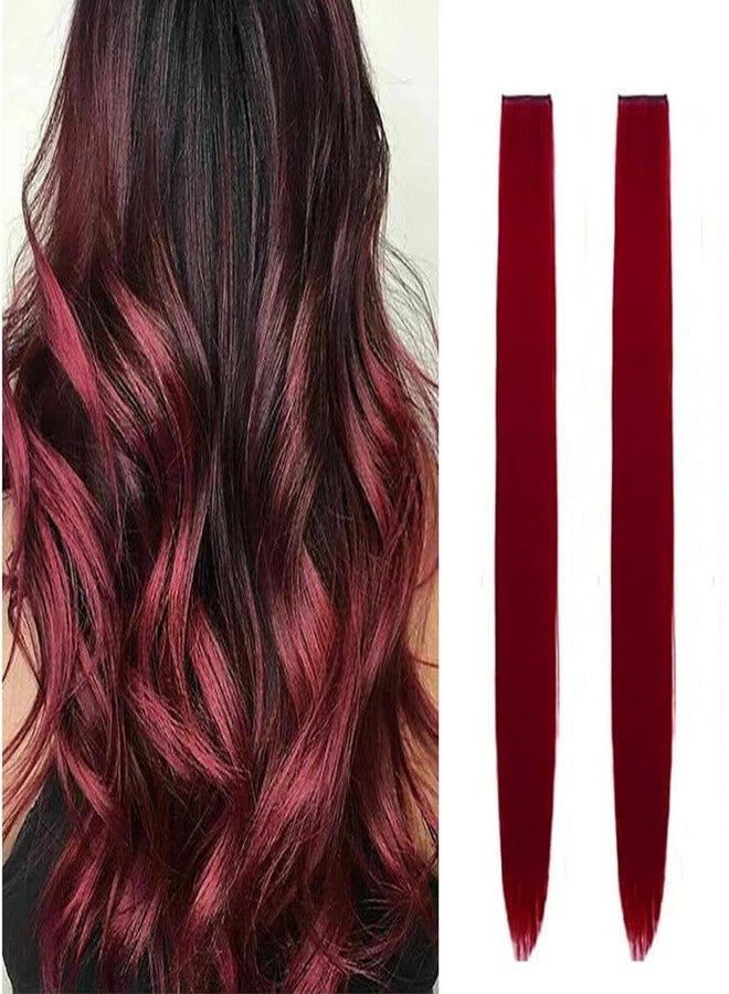 ريتزكارت وصلات شعر صناعية من Hair Streaks بطول 20 بوصة، لون عنابي، مستقيمة، بمشابك، لإضفاء لمسة جمالية فورية - عبوة من قطعتين، مثالية للفتيات والسيدات لتغيير مظهر شعرهن بأناقة، ويمكن استخدامها في الحفلات والمناسبات غير الرسمية. - Image 1