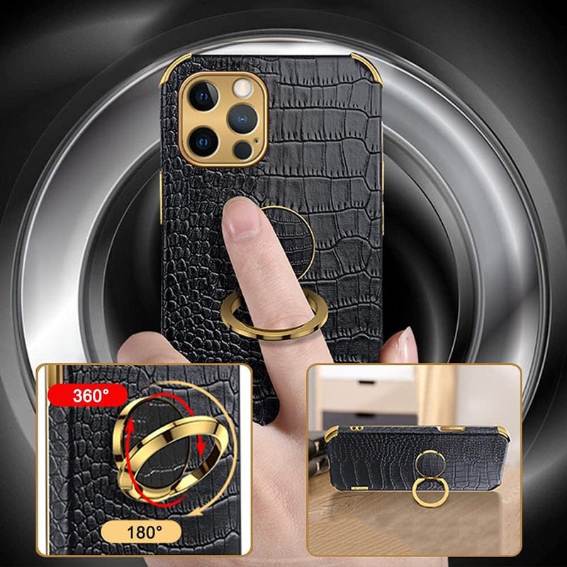 guppy Compatible with iPhone 16 Pro Max Ring Holder Case Luxury Crocodile Cover Gold Edge 360 Degree Rotation Stand Compatible with Women Slim Leather Snake Lizard Skin Protective Cover case,Green - Image 5