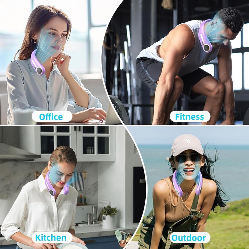 Kinhowly Portable Neck Fan, Personal Wearable Bladeless Fan, 6000mAh USB Rechargeable, 360° Airflow, LED Display, 4-Speeds, Hands Free Fan for Outdoor Indoor, Birthday Gifts for Men Women Dad Mom (Purple) - Image 4