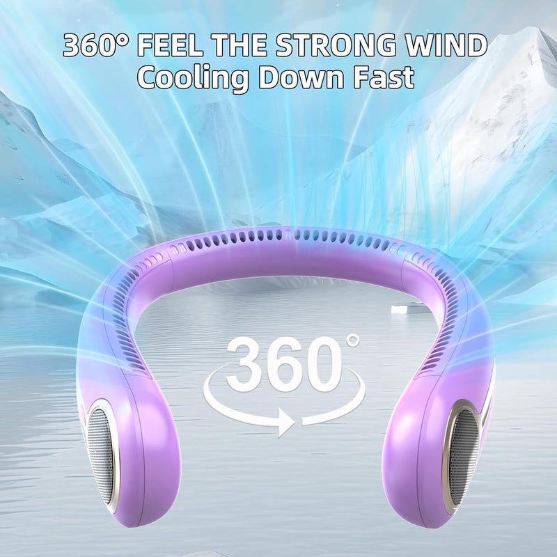 Kinhowly Portable Neck Fan, Personal Wearable Bladeless Fan, 6000mAh USB Rechargeable, 360° Airflow, LED Display, 4-Speeds, Hands Free Fan for Outdoor Indoor, Birthday Gifts for Men Women Dad Mom (Purple) - Image 2