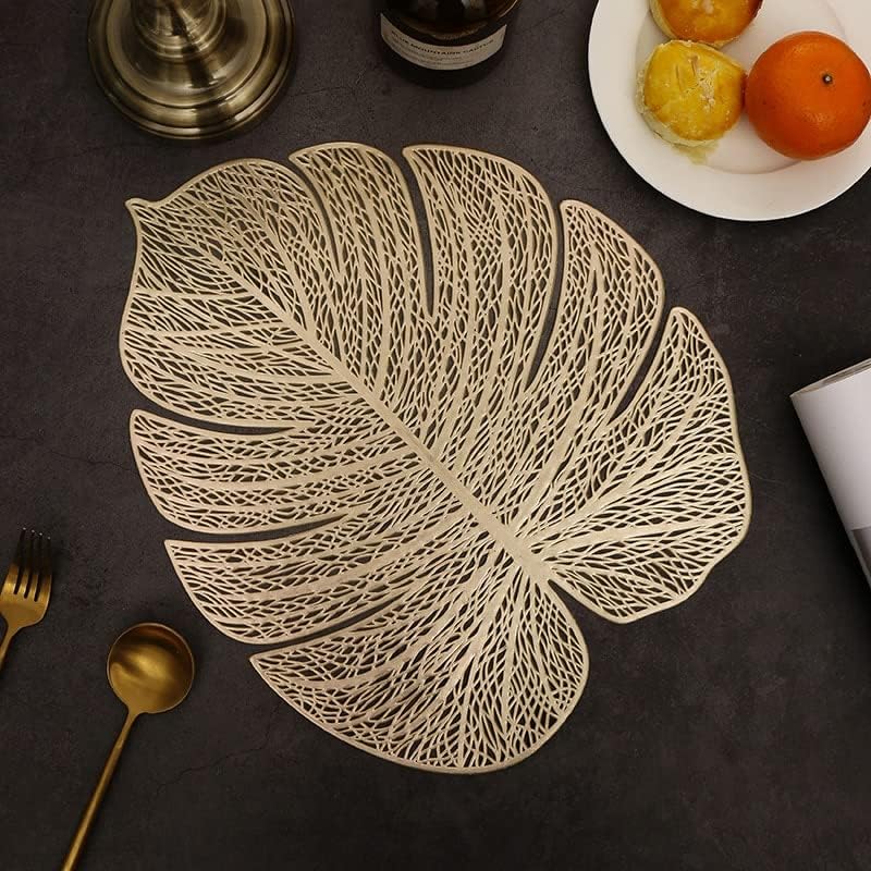 Agee Home Decor ديكور المنزل Agee - حصائر طاولة مستديرة من PVC باللون الذهبي - حصائر فينيل مضغوطة معدنية لتزيين طاولة الطعام - قابلة للمسح والغسل وغير قابلة للانزلاق - مجموعة من 6 قطع - نخيل ذهبي 6 قطع - Image 2