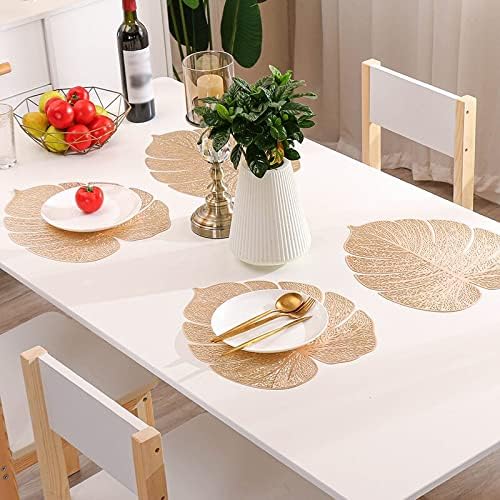 Agee Home Decor ديكور المنزل Agee - حصائر طاولة مستديرة من PVC باللون الذهبي - حصائر فينيل مضغوطة معدنية لتزيين طاولة الطعام - قابلة للمسح والغسل وغير قابلة للانزلاق - مجموعة من 6 قطع - نخيل ذهبي 6 قطع - Image 4