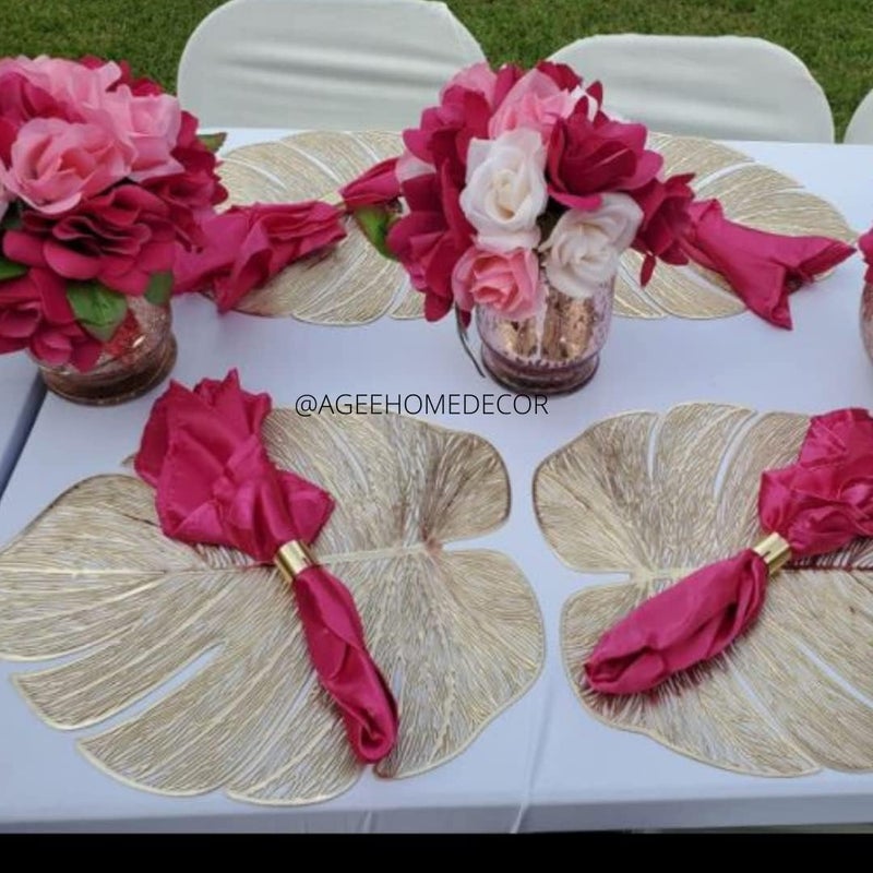 Agee Home Decor ديكور المنزل Agee - حصائر طاولة مستديرة من PVC باللون الذهبي - حصائر فينيل مضغوطة معدنية لتزيين طاولة الطعام - قابلة للمسح والغسل وغير قابلة للانزلاق - مجموعة من 6 قطع - نخيل ذهبي 6 قطع - Image 5