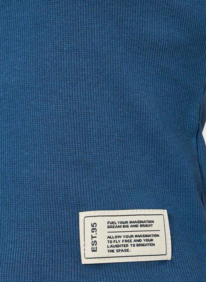 Styli Blue Fitted Ribbed Tank with Badge Detail - Image 4