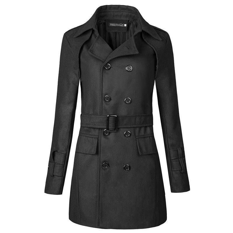 Gray Long British Style Overcoat with Belt for Men Grey - Image 4