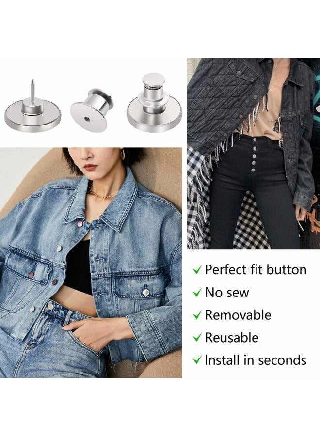 Ceryvop 12 Sets Button Pins for Jeans, Jean Buttons Pins for Loose Jeans, No Sew and No Tools Instant Replacement Snap Tack Pant Button, Reusable and Adjustable Metal Pants Button Tightener - Image 5