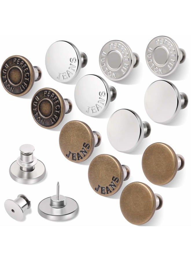 Ceryvop 12 Sets Button Pins for Jeans, Jean Buttons Pins for Loose Jeans, No Sew and No Tools Instant Replacement Snap Tack Pant Button, Reusable and Adjustable Metal Pants Button Tightener - Image 1