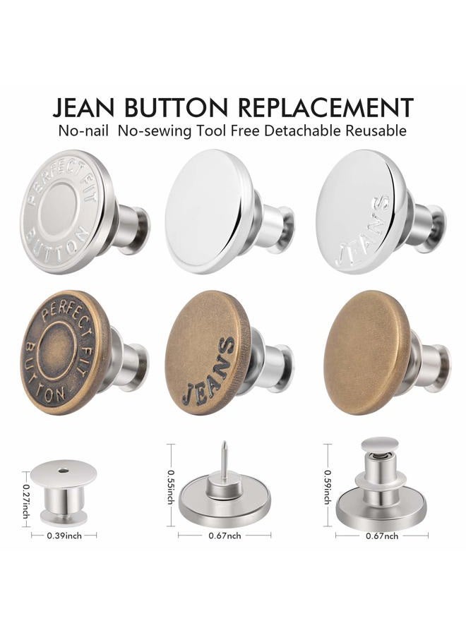 Ceryvop 12 Sets Button Pins for Jeans, Jean Buttons Pins for Loose Jeans, No Sew and No Tools Instant Replacement Snap Tack Pant Button, Reusable and Adjustable Metal Pants Button Tightener - Image 2