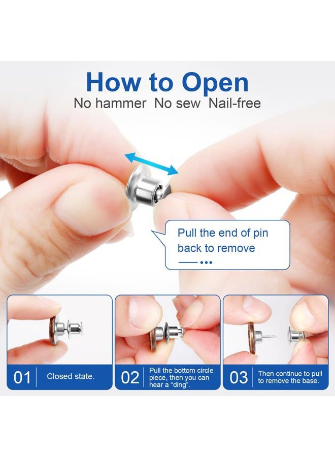 Ceryvop 12 Sets Button Pins for Jeans, Jean Buttons Pins for Loose Jeans, No Sew and No Tools Instant Replacement Snap Tack Pant Button, Reusable and Adjustable Metal Pants Button Tightener - Image 3