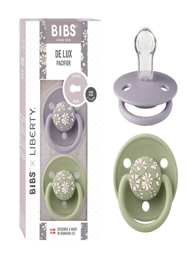 BIBS De Lux Liberty Soother 2-Pack, BPA Free Dummy Pacifier, Round Nipple. Silicone, Made in Denmark, OneSize (0-36 Months), Capel Sage - Image 1