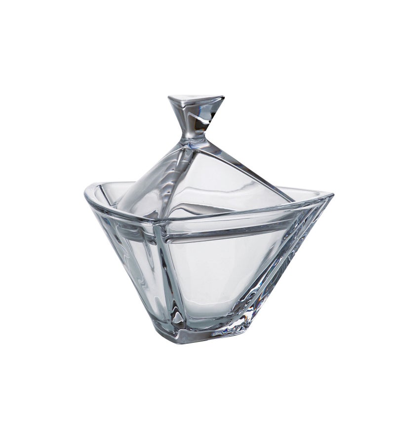 Barski Barski  European Quality Glass  Crystalline  Triangle  Covered  Candy Dish  Jewelry Box  7  Made in Europe 