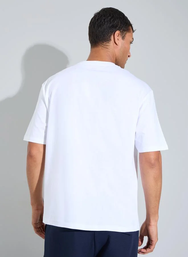 Styli  White HD Slogan Print Crew Neck Oversized T-Shirt for Men | Best Price UAE