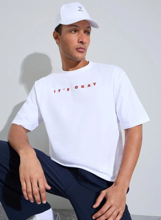 White HD Slogan Print Crew Neck Oversized T-Shirt