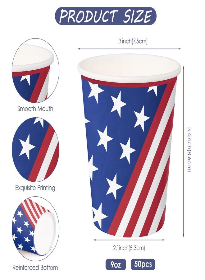 WRAPAHOLIC 50 Pcs 4th of July Paper Cups - 9 oz Disposable Cups, Coffee Cups, Hot/Cold Beverage Drinking Cups for Water Juice, Perfect for Home, Office and Party Supplies - Image 2