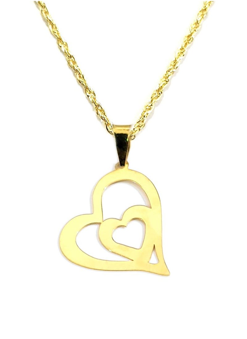 Hamsa.ae - 18K Pure Gold Double Heart Design Necklace - Image 1