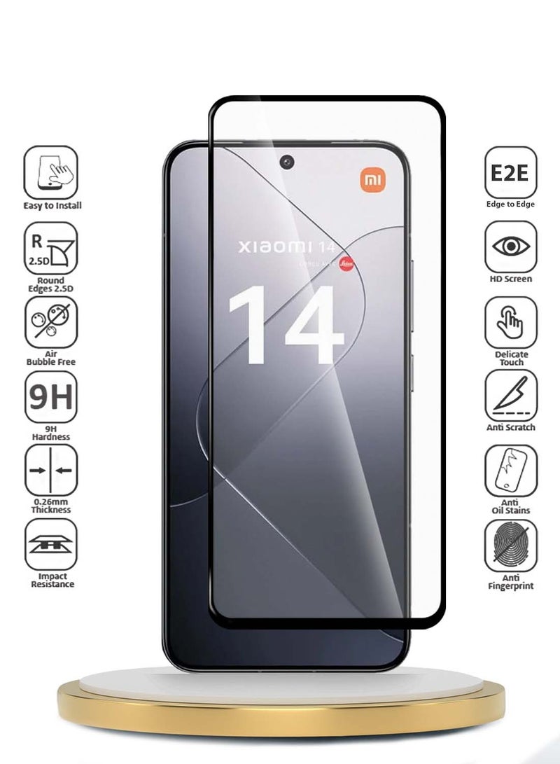 دبليو تيك Xiaomi 14 5G 2023 Premium E2E Series Full Glue غطاء كامل واقي شاشة من الزجاج المقسى (MSGECN)  - شفاف / أسود - Image 2