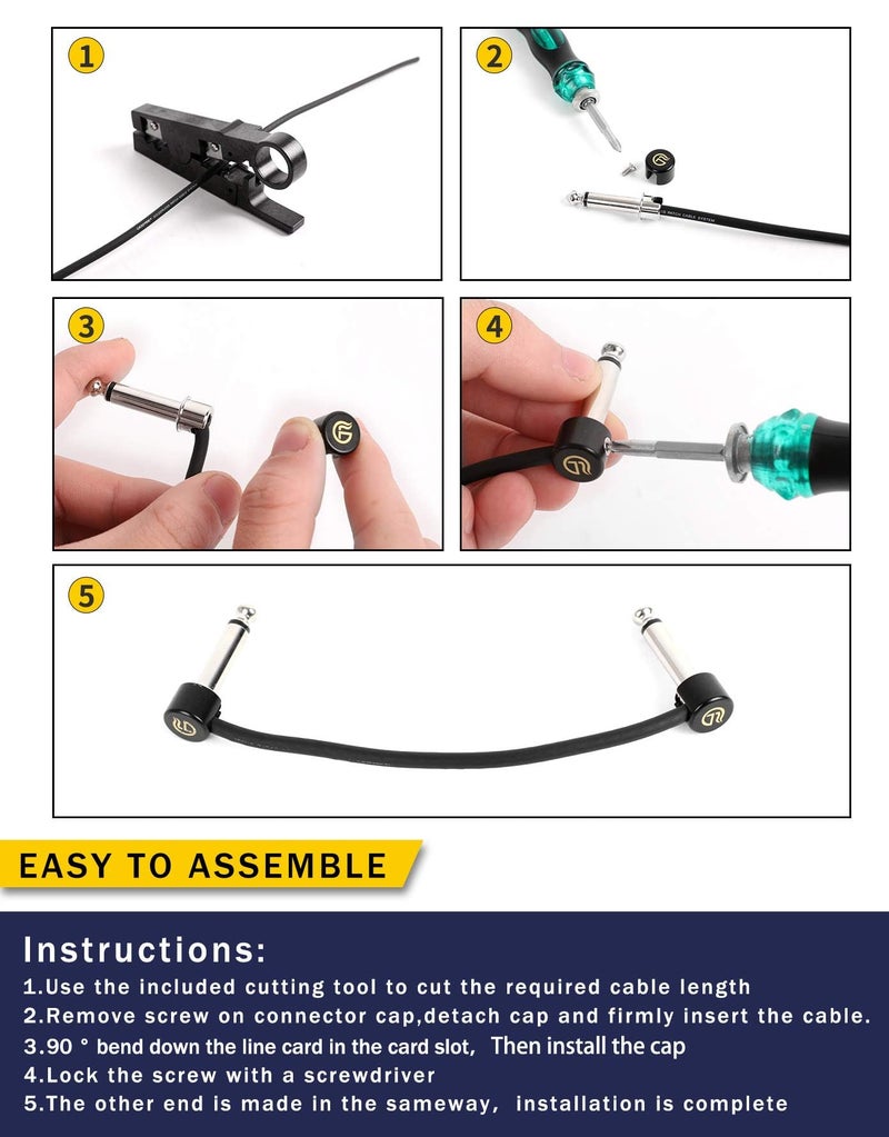 GHOSTFIRE Solderless Pedalboard Cable Kit, 6.5ft Cable & 10 Nickel Plated Copper Tip Connectors for Guitar Effects & Pedal Board, DIY Custom Patch Cables with Cutter, Bolt Driver (SP-01) - Image 3
