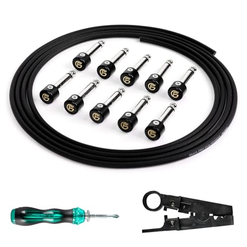 GHOSTFIRE Solderless Pedalboard Cable Kit, 6.5ft Cable & 10 Nickel Plated Copper Tip Connectors for Guitar Effects & Pedal Board, DIY Custom Patch Cables with Cutter, Bolt Driver (SP-01) - Image 1