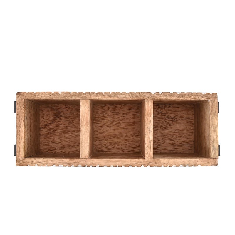 Nirman Mango Wood 3 Compartment Multi Purpose Utensil Cutlery Racks For Cutlery  Napkins  Cups Caddy Organizer (11"" X 4"" X 4.5"") - Image 4